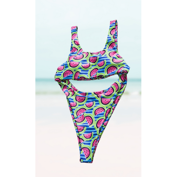 Meloria Swim and Fashion Cartoon Watermelon Patterns Print Padded Sexy Cute One-Piece Bikini