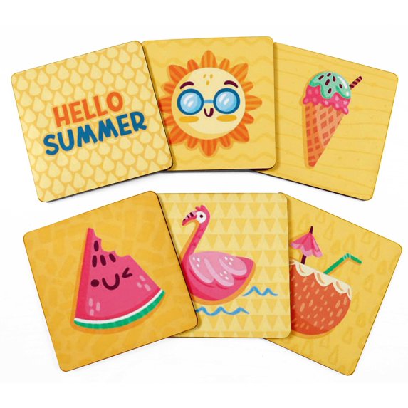 Inkdotpot Set of 6 Drink Coasters Easy Clean 4-Zoll SquareCoastersCork Base-Reusable- Summer