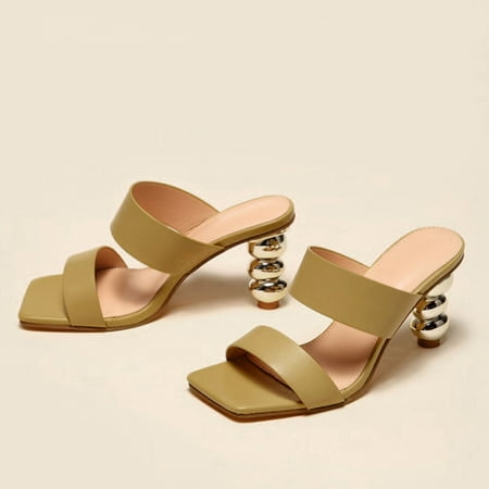 

Sunvit Heeled Sandals for Women- Gourd Skewers Casual Square Toe Solid Color New Style Summer Sandals #190 Yellow-7