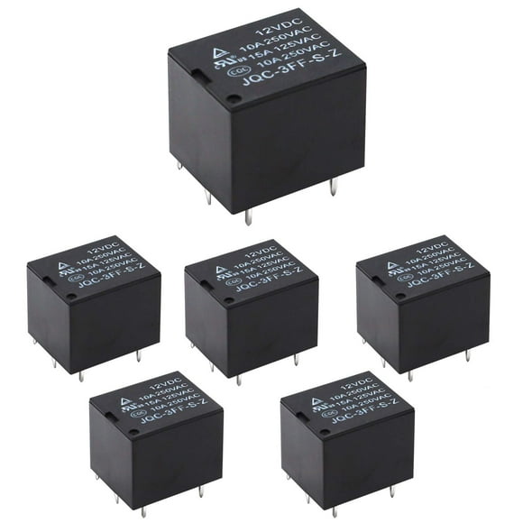 Tnisesm/6pcs DC 12V Coil SPST PCB Relay 5 Pins Mini Power Relay CAT73-5P-12V-BK