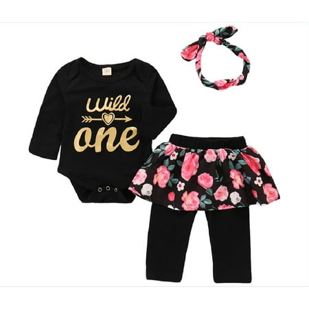 Baby Girl T-Shirt Clothes Wild One Vest and Floral Pants Outfits with ...