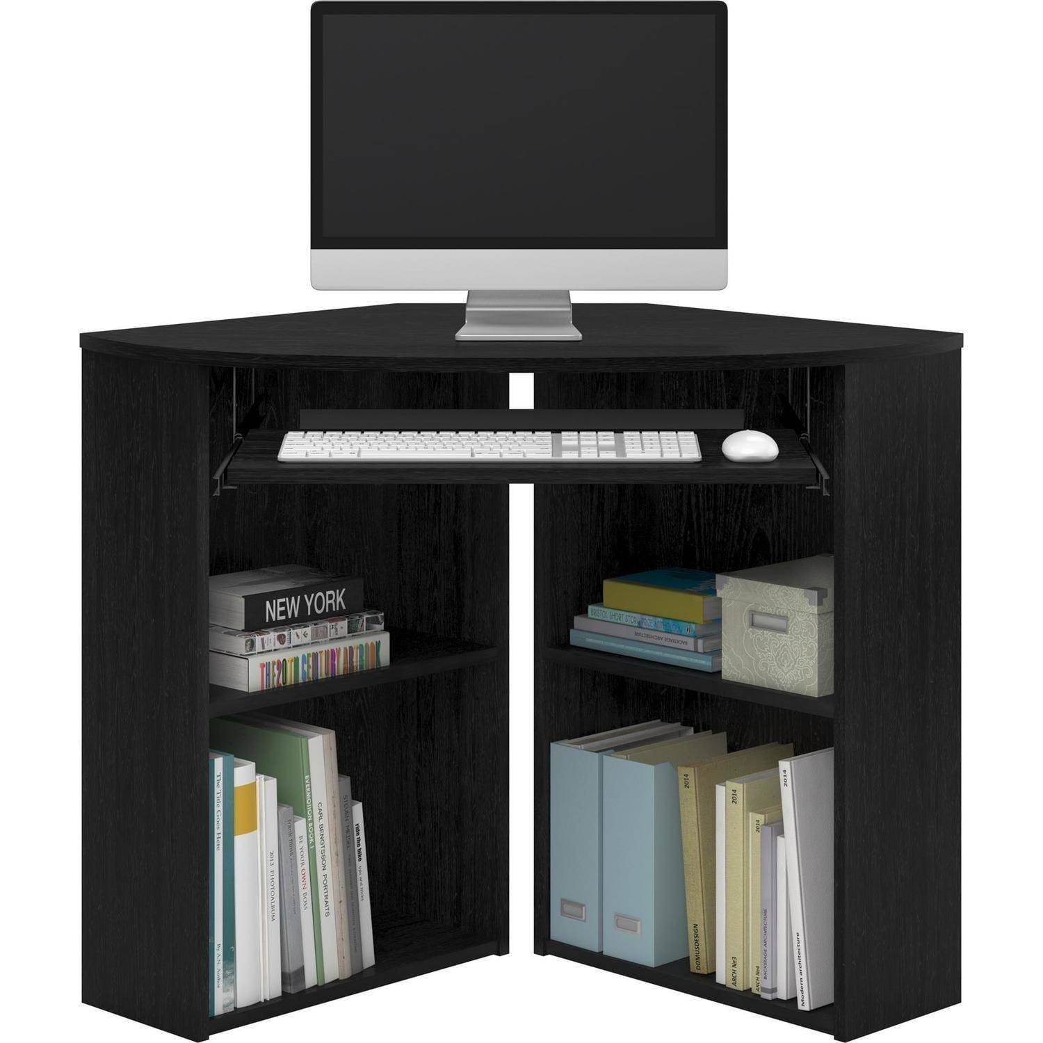 Mainstays Corner Desk With Keyboard Tray And Shelves Black