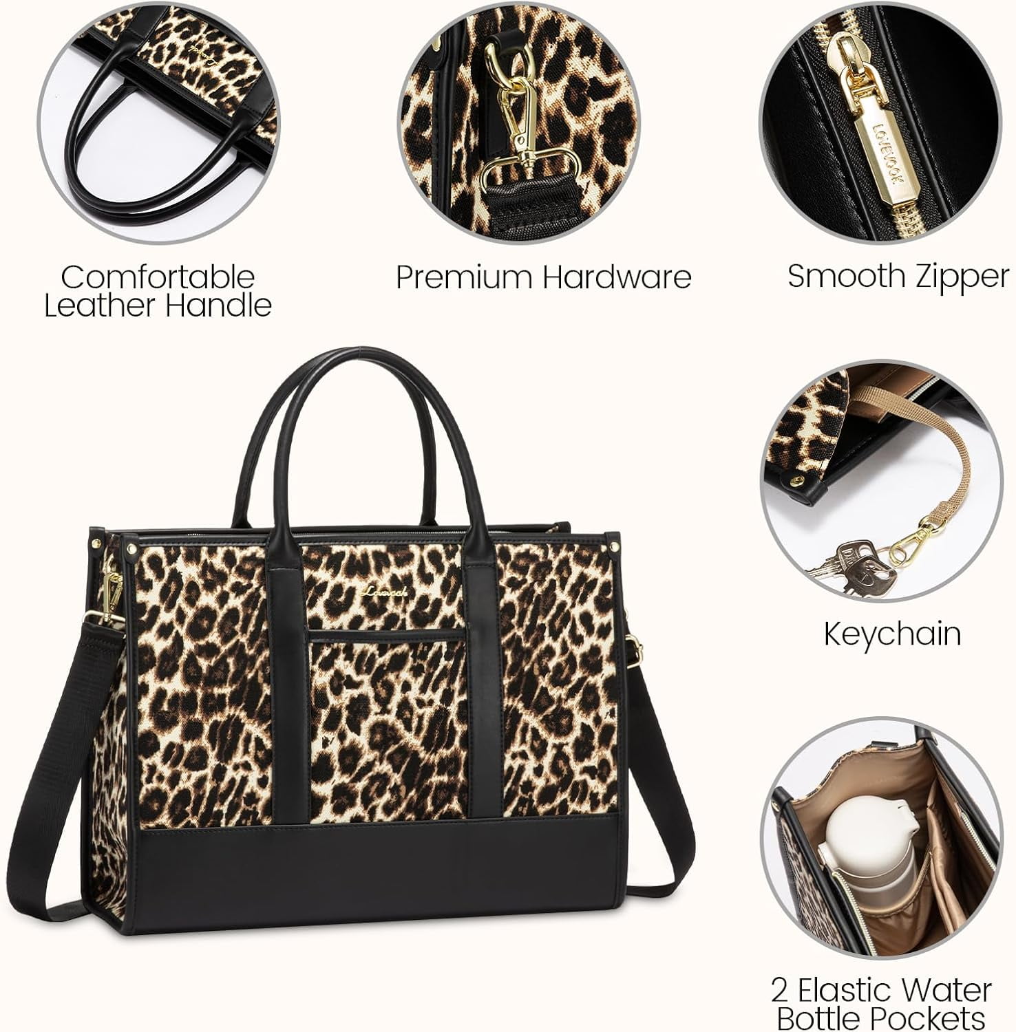 Lovevook Laptop Tote Bag for Women, Lightweight Pu Leather Work Tote Bag with Clutch Purse, Large Computer Bag Briefcase Fit for 15.6" Laptop