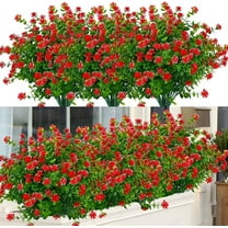 Sinhoon 6 Bundles Outdoor Artificial Flowers UV Resistant Fake Boxwood Plants, Faux Plastic Greenery for Indoor Outside Plants Garden Home Decor (Red)