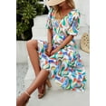 thumbnail image 4 of Floral V Neck Elastic Waist Dress, Green, Small, 4 of 5