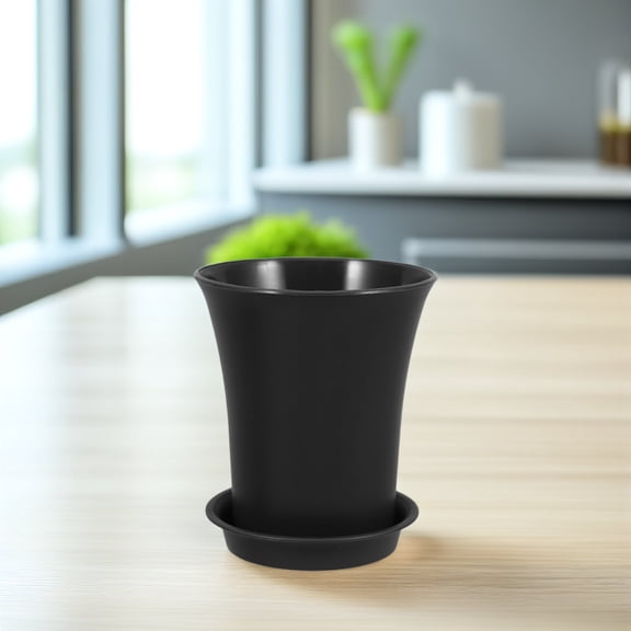 BESTYASH Set of 10 Modern Black Plastic with Drainage Holes and Removable Trays for Indoor and Outdoor Plants