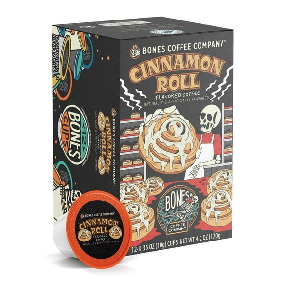 Bones Coffee Company Cinnamon Roll Flavored Bones Coffee Cups | 12 ct. Single Serve Coffee Pods