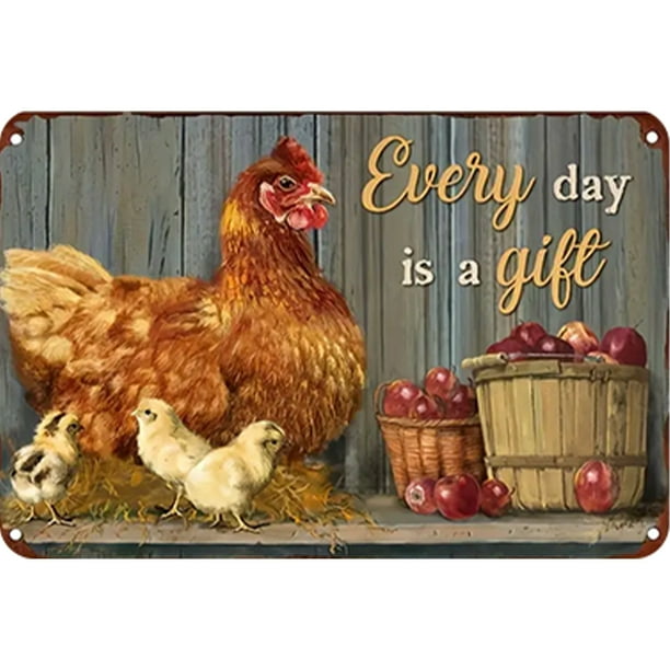 Hierro Vintage Placa de metal Pollos Pintura rectangular Arte de la pared Decoración de la barra 30x20cm