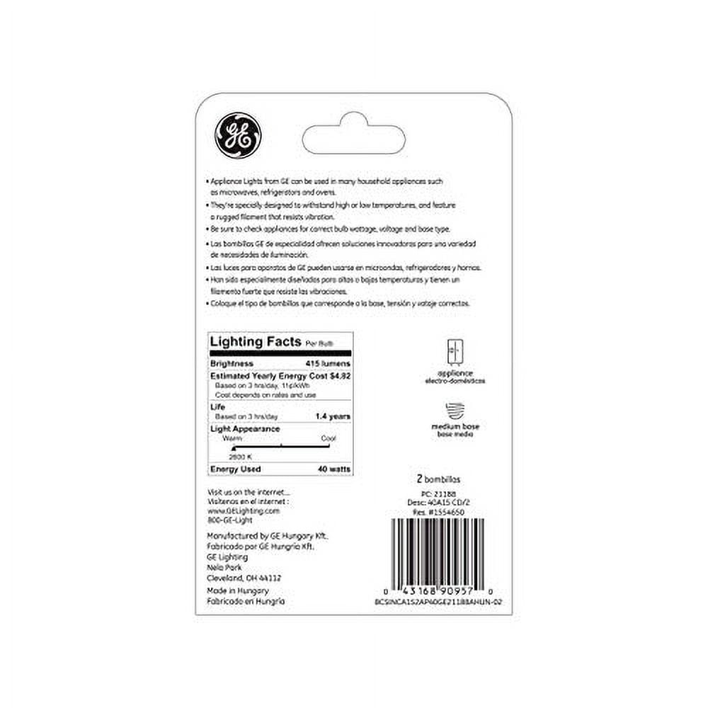 GE Appliance 21188 40-Watt, 415-Lumen A15 Light Bulb with Medium Base, 24-Pack, Crystal Clear, 24 Count