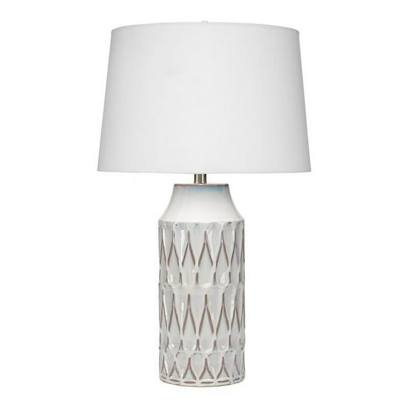 Eden Home Traditional Ceramic and Linen Table Lamp in White Patterned