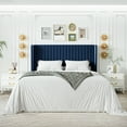 thumbnail image 2 of Sha Cerlin Full Size Upholstered Platform Bed Frame with Velvet Channel Wingback Headboard, Dark Blue, 2 of 9
