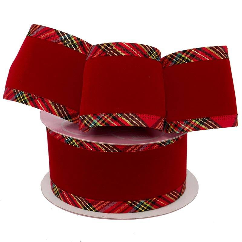 2 1/2" X 10 Yards Red Velvet Plaid Edge Wired Ribbon Christmas by Paper