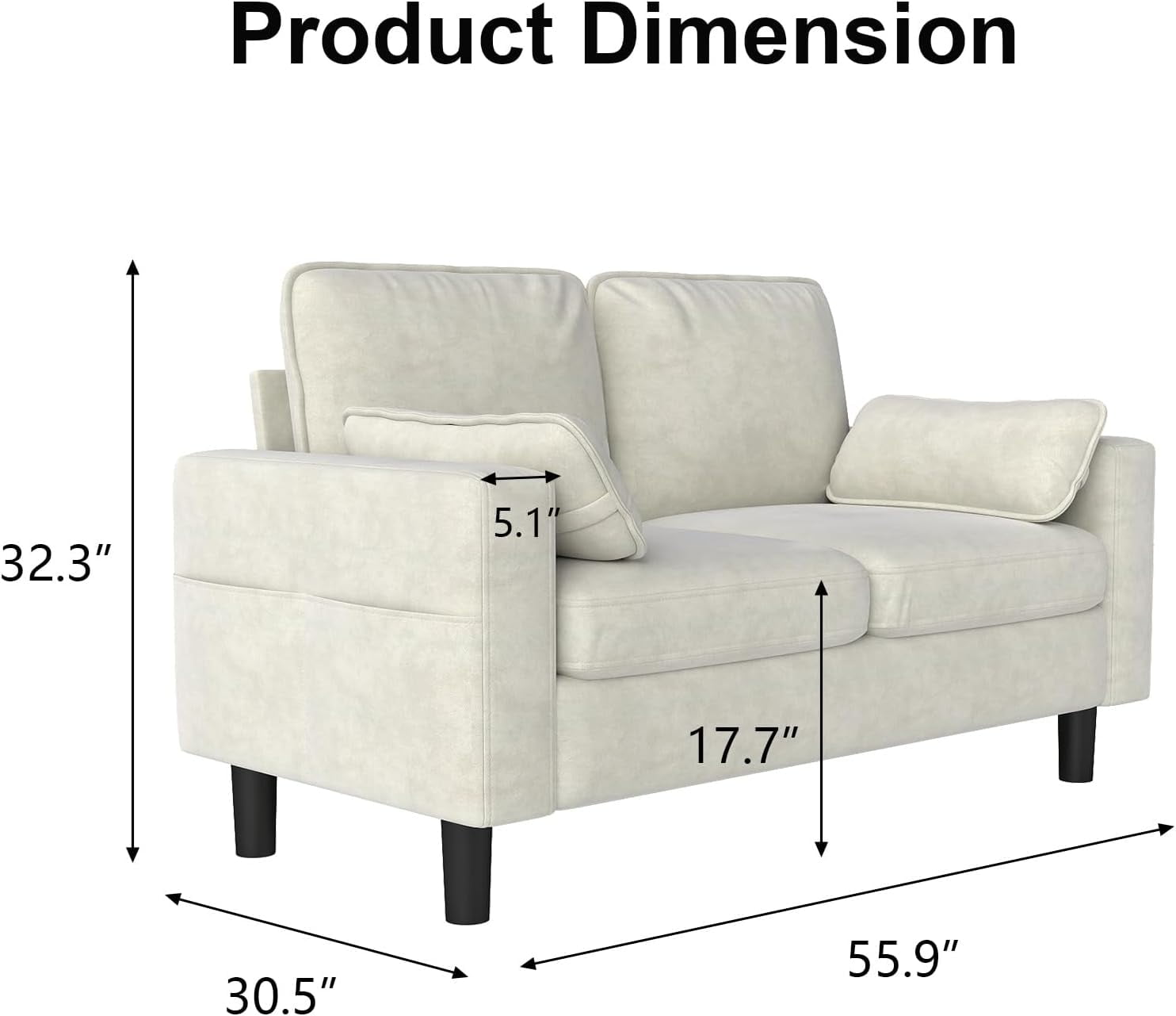 Kinbor Multi-Functional Loveseat Sofa Chair, Modern Accent Chairs Oversized Armchair Comfy Living Room Chair with Cushions & Side Pocket, Beige