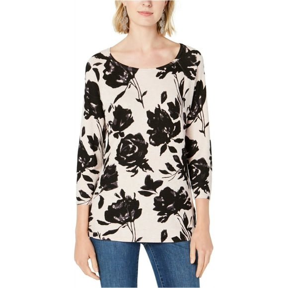 I.N.C Womens Floral Print Basic T-Shirt, Pink, Medium