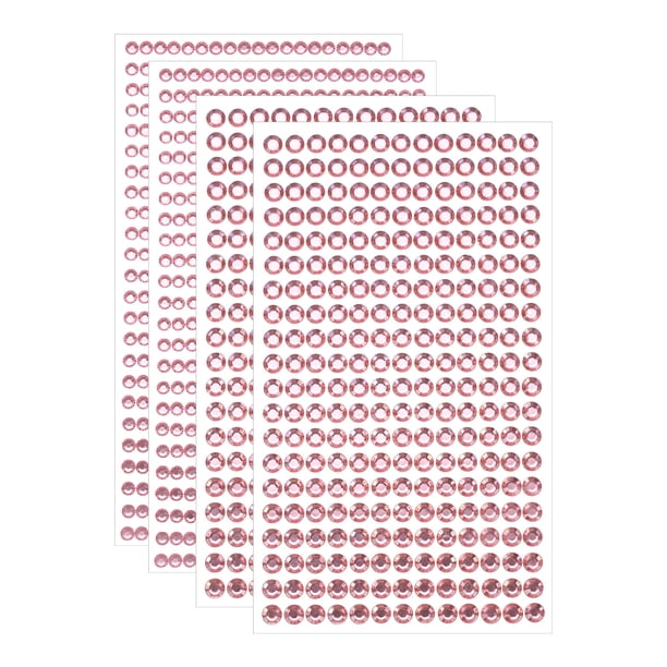 1394Pcs 4mm/6mm Rhinestone Stickers for Crafts, 4 Sheet Round Rhinestone Sticker for Scrapbooking, Pink