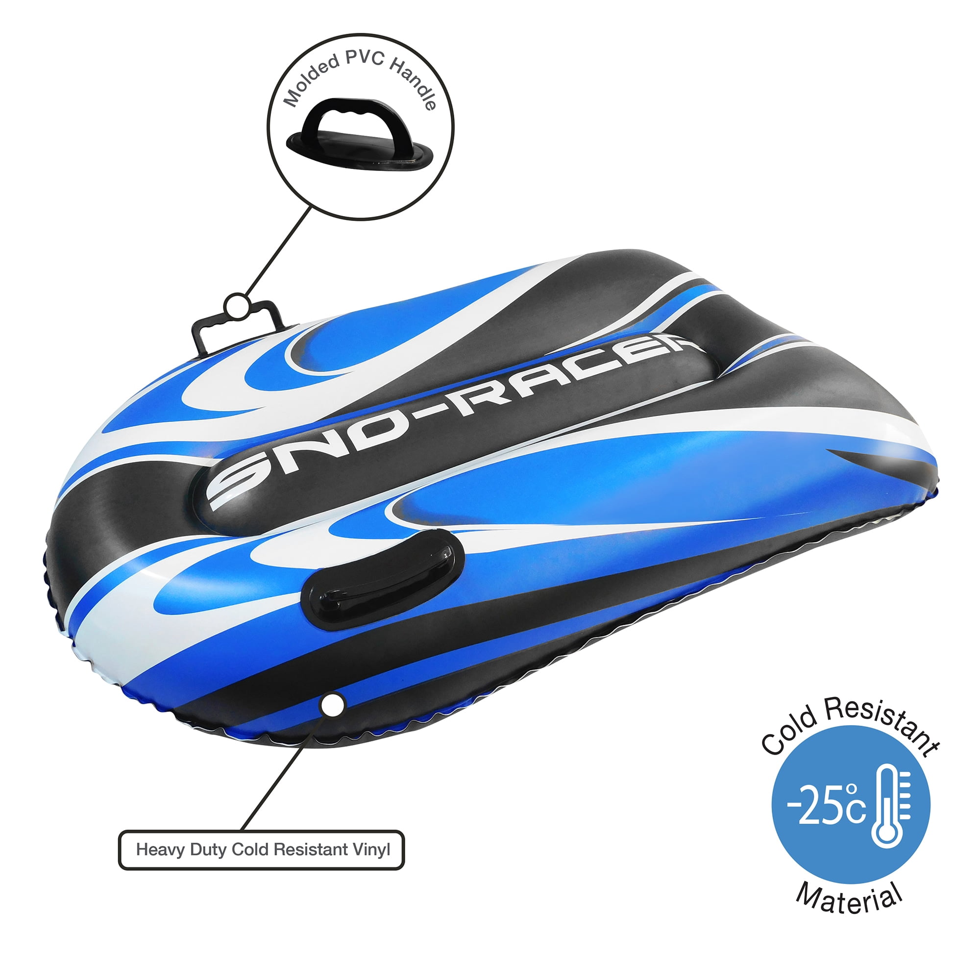 CocoNut Outdoor: Blue Hurricane Toboggan Snow Sled - 48x31" Blue-Black-White, Winter Inflatable, Cold Resistant PVC, 200lb Cap, Kids-Teens-Adults 8+