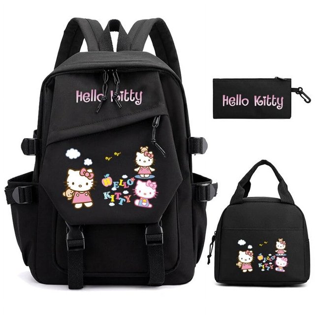 3Pcs/set Hello Kitty Anime Backpack for Girl Boy Children Lunch Bags Student Teenager Bookbag Schoolbag Knapsack Women Rucksack