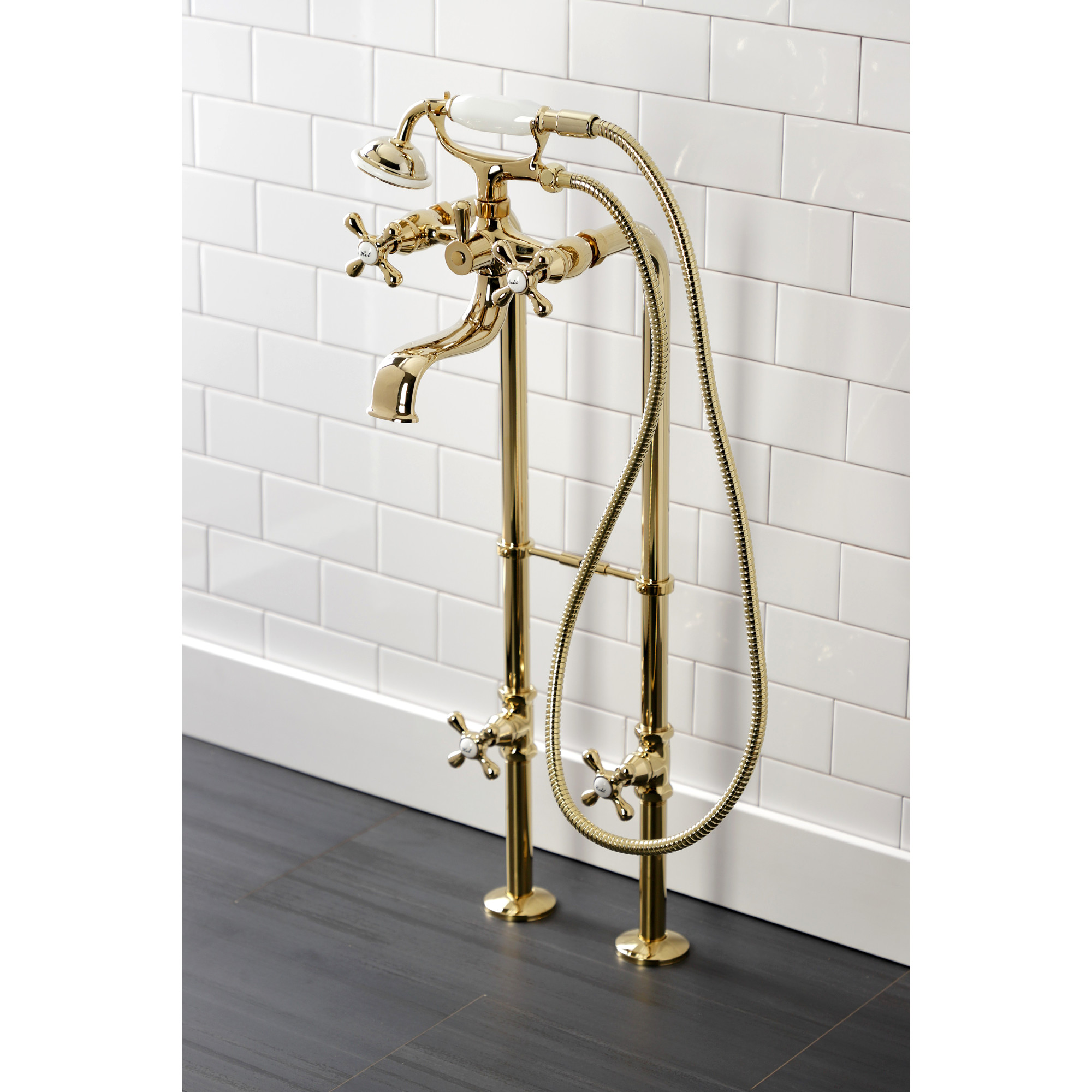 Kingston Brass CCK226K2 Kingston Freestanding Clawfoot Tub Faucet Package with Supply Line, Polished Brass