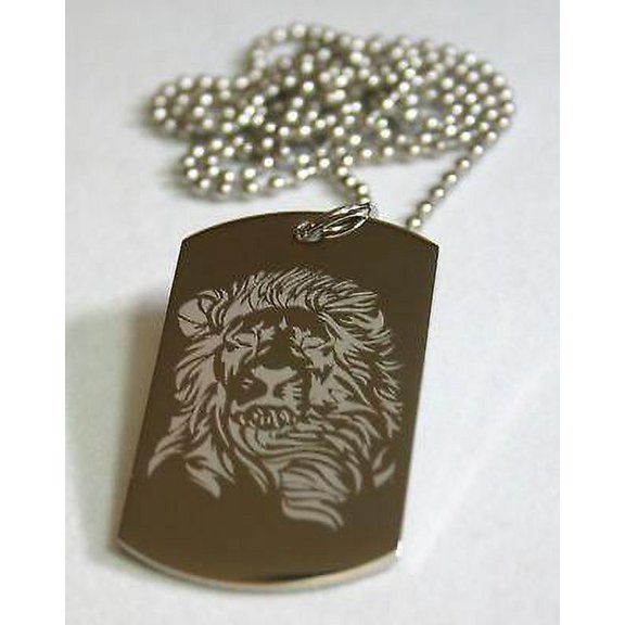 STAINLESS STEEL LION INSPIRATIONAL  DOG TAG NECKLACE