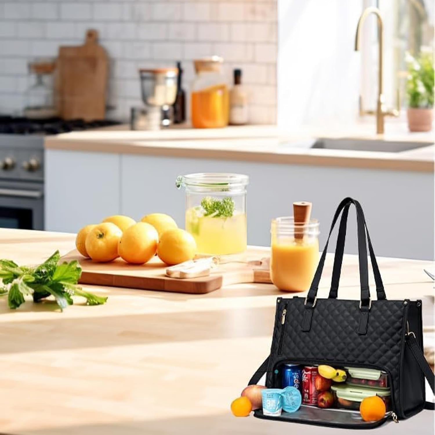 2 In 1 Tote Bag Lunch Bag Combo, 3 In 1 Lunch Tote Bag For Women,15.6 Inch with Lunch Compartment,LaptopWith Insulated Lunch Compartment