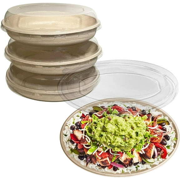 32oz Disposable Compostable Oval Burrito Bowls with Dome Lids Heavy-Duty, Eco-Friendly Natural Bagasse Unbleached, Heat Resistant, 100% Biodegradable Salad Bowls Alternative to Plastic (250 PACK)