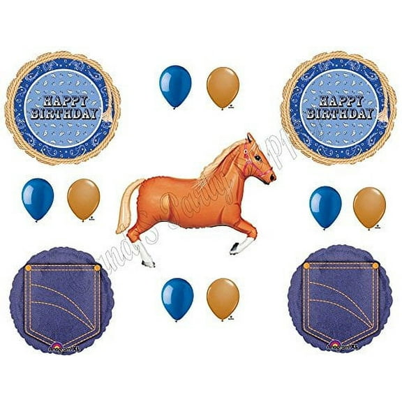BLUE BANDANA TAN HORSE HAPPY Birthday Party Balloons Decoration Supplies Cowboy western rodeo