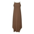 thumbnail image 4 of up to 60% off Gifts Usmixi Formal Dresses for Women Beach Plus Size Casual Irregular Slit Hem Strap Maxi Sundress Round Neck Sleeveless Solid Summer Long Dress Brown XXXXXL, 4 of 6
