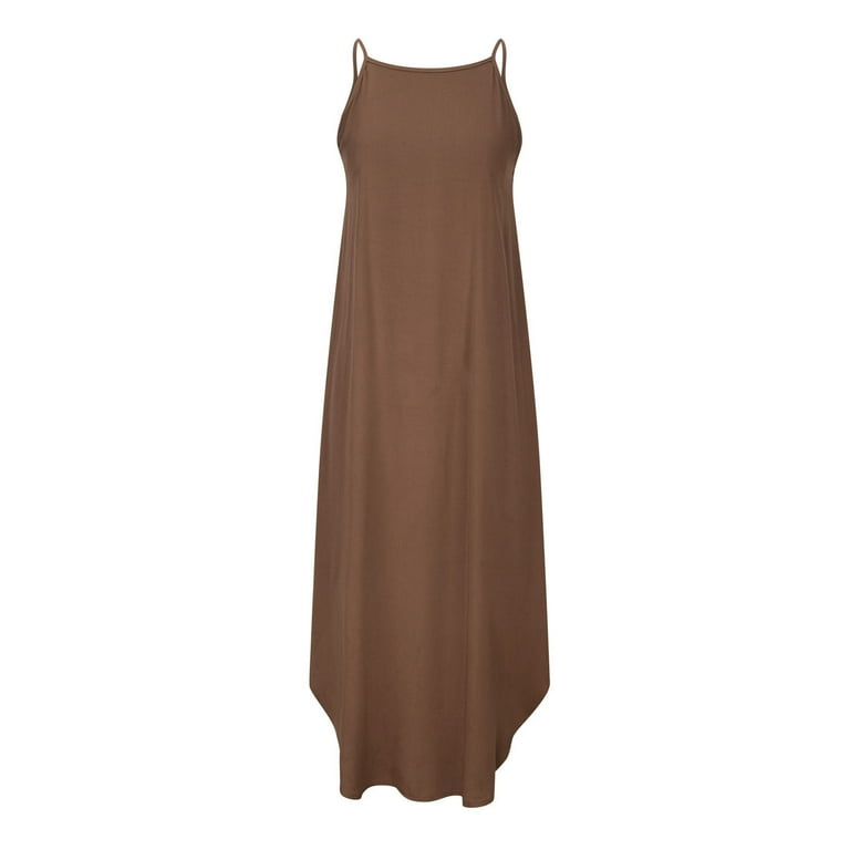 ZQUUVOU Women's Cotton Linen Halter Loose Dress Round Neck Solid Color Dress Brown - Walmart.com ZQUUVOU Women's Cotton Linen Halter Loose Dress Round Neck Solid Color Dress Brown - Walmart.com