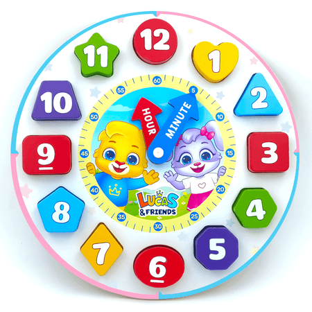 Lucas & Friends Wooden Clock Puzzle Toy for Kids & Toddlers 3-5 Montessori Shape Sorting & Number Matching Learning Toy Educational Time Learning