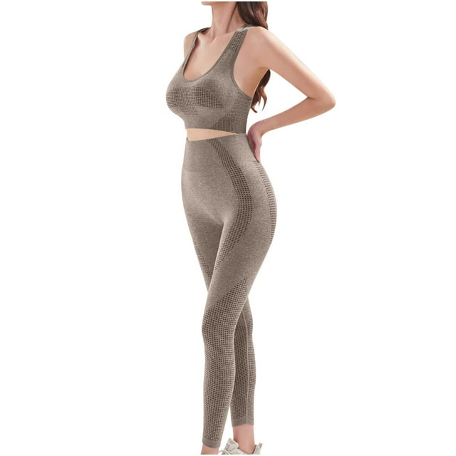 Ailaofu 2 Piece Workout Sets For Women Seamless High Waisted Matching Exercise Leggings and Sports Bra Active Set