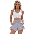 thumbnail image 6 of Quick Dry Biker Shorts Women High Waisted Athletic Running Shorts Elastic Summer Ruffles Flowy Sweatshort with Pockets, 2XL, 6 of 8
