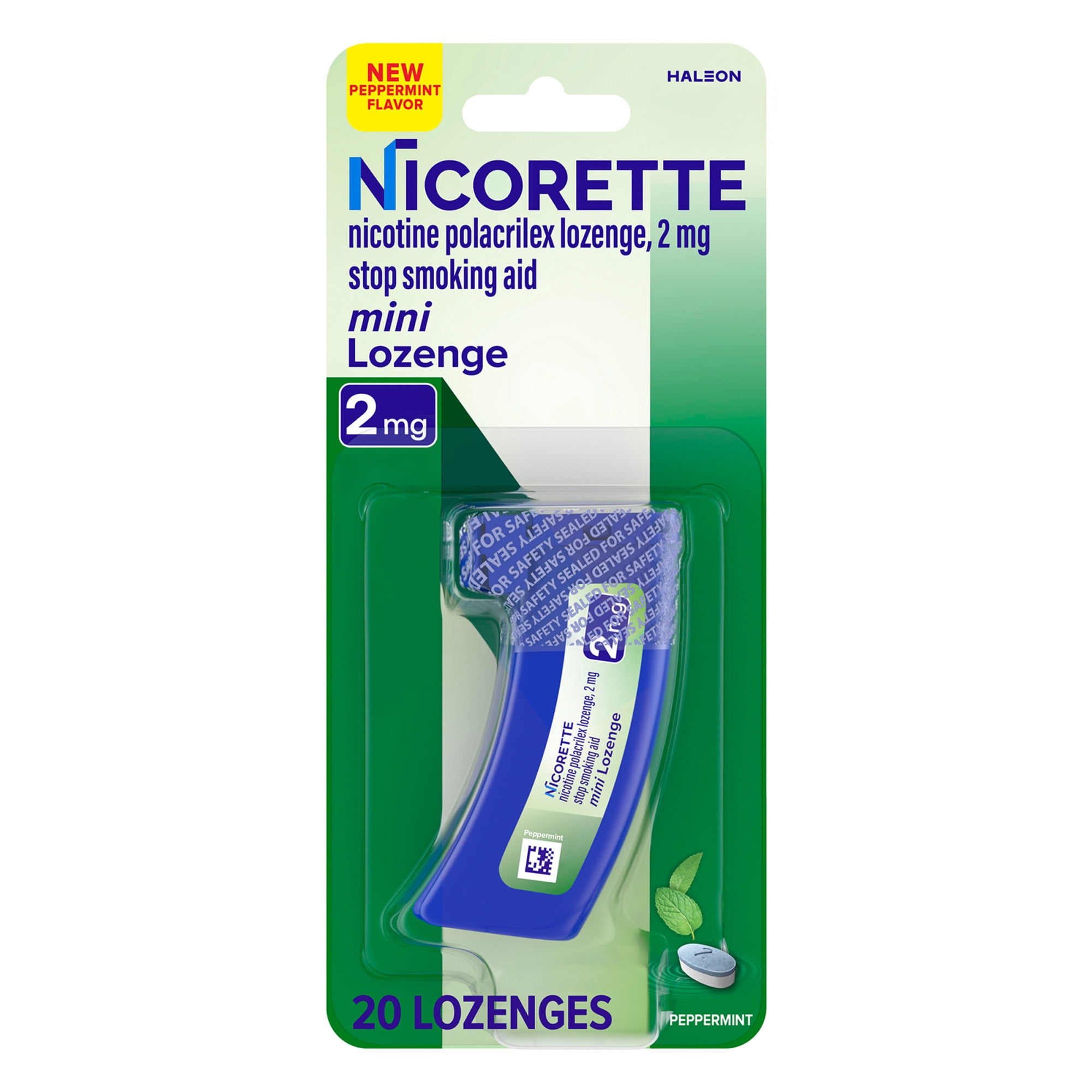 Nicorette Mini Nicotine Lozenges, 2 mg Stop-Smoking Aid, Peppermint Flavor, 20 Count