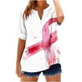 thumbnail image 2 of JTZGDY Pink Ribbon Shirts for Women Loose Lightweight Casual Cotton Linen Breast Cancer Awareness Tshirts Short Sleeve Button Down V Neck Graphic Tee Shirt Tops Pink#02 M, 2 of 5