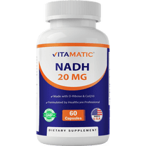 Vitamatic NADH 20mg with D-Ribose & CoQ10 – 60 Capsules, B-Nicotinamide Adenine Dinucleotide, Non-GMO, Gluten Free