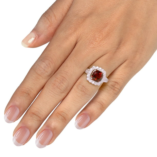 Vir Jewels 1.10 CTTW Garnet Ring .925 Sterling Silver with Rhodium Cushion  Shape 7 MM Size 5 Female Adult