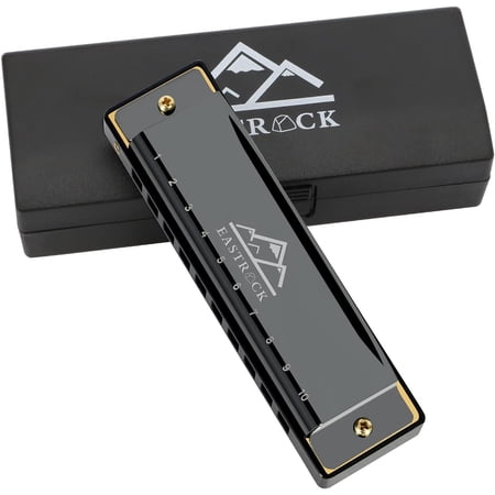 EastRock Blues Harmonica Mouth Organ 10 Hole C Key with Case, Diatonic Harmonica for Professional Player, Beginner, Students gifts, Adult, Friends, Gift Black