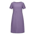 thumbnail image 5 of QUINDOS Womens Dresses Casual Crew Neck Short Sleeve Sundress Sun Dresses Summer Pockets Solid Color Mid Length Midi Womens Dresses, 5 of 9