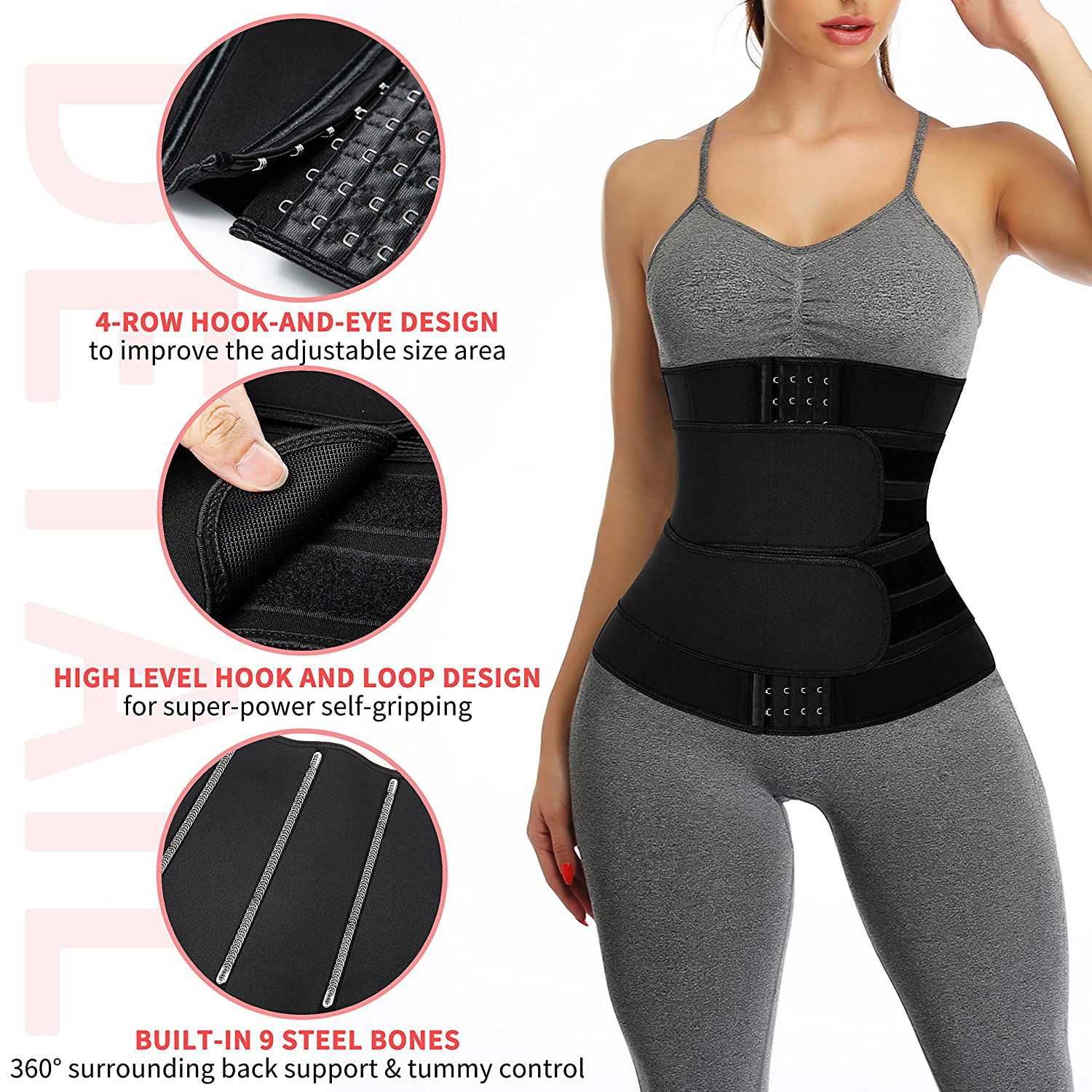 QRIC Neoprene Sauna Sweat Waist Trainer Corset for Women Waist Trimmer Girdle With Double Strap Workout Belts for Weight Loss Walmart