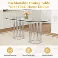 thumbnail image 6 of Hi loPres 71" Oval Glass Dining Table for 6-8, Modern Tempered Glass Table with Double Silver Slatted Cylinder Metal Bases for Kitchen, Living Room, 6 of 8