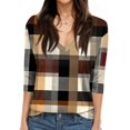 thumbnail image 4 of Women's T Shirt Print 3/4 Sleeve Daily Weekend Fashion Basic V- Neck Regular Top Khaki 2XL, 4 of 5