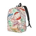 thumbnail image 2 of Naloa Canvas Backpack for Men Women Passport Stamp Print Rucksack Casual Travel Daypack Large and Small Durable College Tote Satchel Bookbag for Teens, 2 of 8