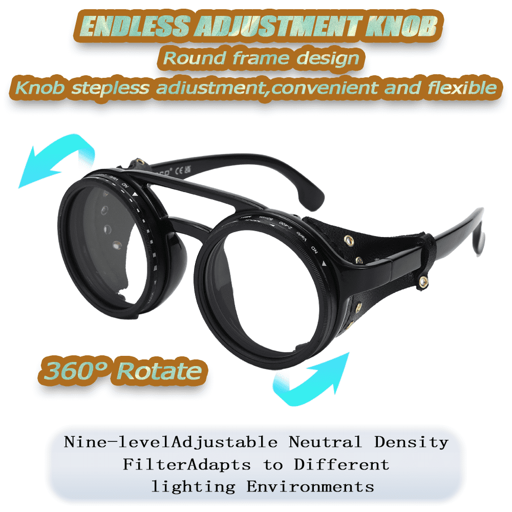 OUANGANC Steampunk Polarized Sunglasses - 1-9 Gears 360° Adjustable Tint Sunglasses | ND Filter & UV400 Protection for Fishing Hiking Cycling Running