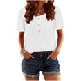 thumbnail image 6 of Short Sleeve Tops for Women Fashion Spring Solid Color Base T-Shirts Pleated Button Short Sleeve Round Neck Top, 6 of 8