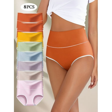 8 Piece Women s High Waisted Tummy Control Panties - Soft Cotton Panties with Elastic Waistband