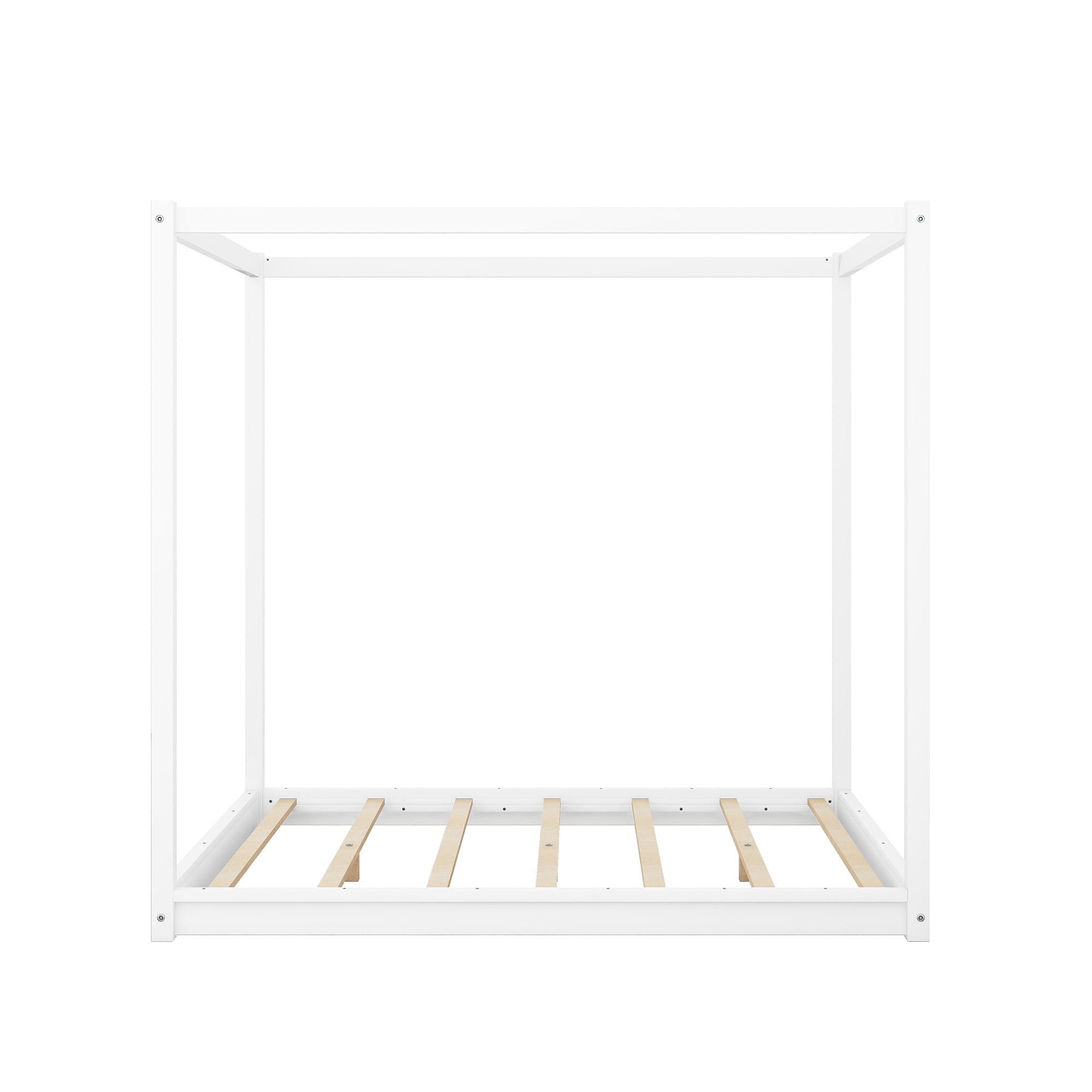 Euroco Wood Queen Size Canopy Platform Bed with Support Frame for Bedroom, White