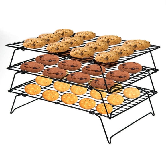 PowerKing 3 Tier Cooling Rack, Foldable Non-Stick Stainless Steel Wire Cake Rack for Pies, Cookies, Pastries, Home Baking, Birthday Party, Wedding Pa