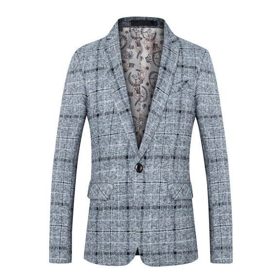Men's Retro Checkered Casual Blazers, Classic One Button Sports Coat Slim Fit Business Daily Suit Jackets