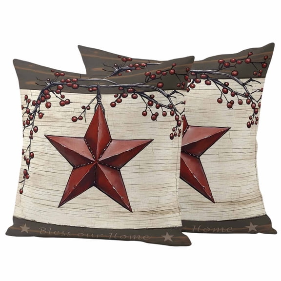 Texas Star Red Outdoor Waterproof Pillow Covers, Farmhouse Berry Wooden Vintage Decorative Square Throw Pillowcase Sofa Cushion Sham for Patio/Couch/Chair, 26"x26" 2 Pack
