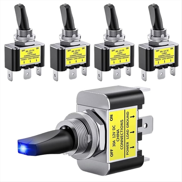 Interruptor Basculante LED de 12 V y 30 A, de Metal, con Luz LED Azul, Resistente, SPST de 3 Pines, Orificio de Montaje de 12 mm.