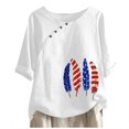 thumbnail image 2 of Fartey 4th of July Cotton Linen T Shirts for Women Dressy Casual Crew Neck Patriotic Tops with Button Loose FIt Summer Short Sleeve Shirts 2025 White XL, 2 of 3